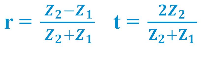 The formulas for sound pressure reflectivity r and sound pressure transmittance t 